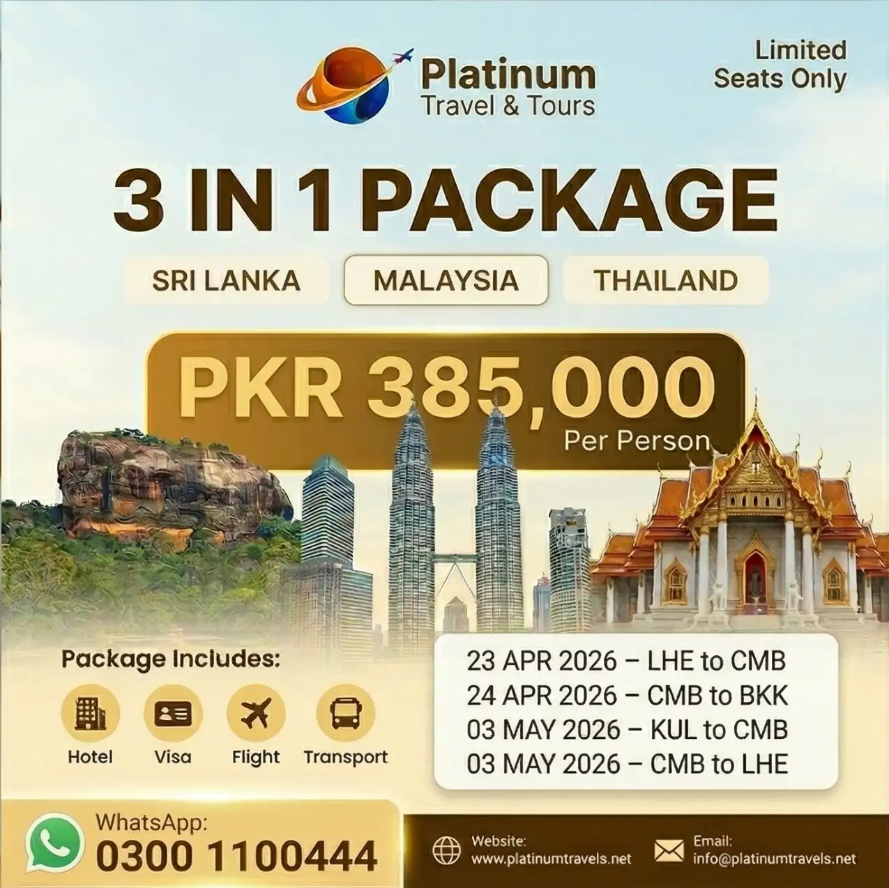 3 in 1 Package (Sri Lanka, Malaysia, Thailand) Tour Package by Platinum Travel & Tours