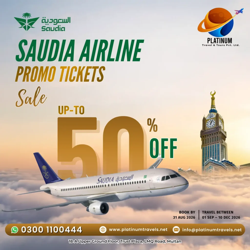 Saudia Airline Promo Tickets 50% Sale