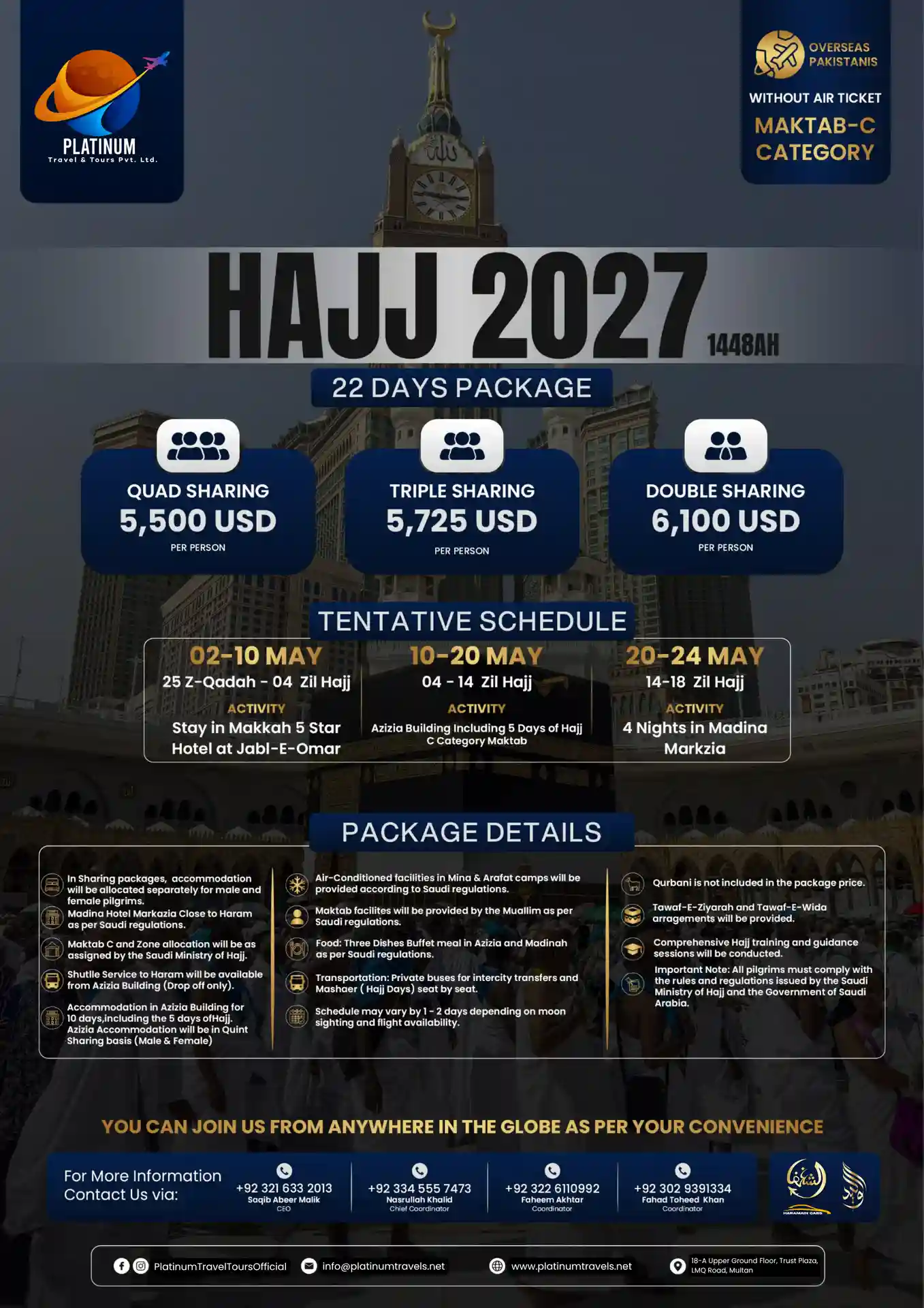 22 Days Hajj Package 2027 for Overseas